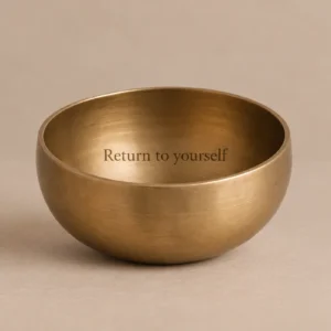 Golden hand-crafted singing bowl engraved Return to Yourself