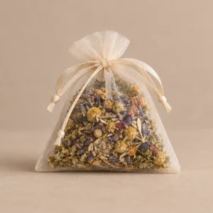Sheer sachet of loose herbal specialty tea